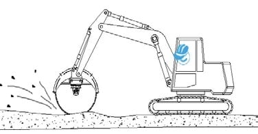 diamond rocksaw blade spinning away from excavator